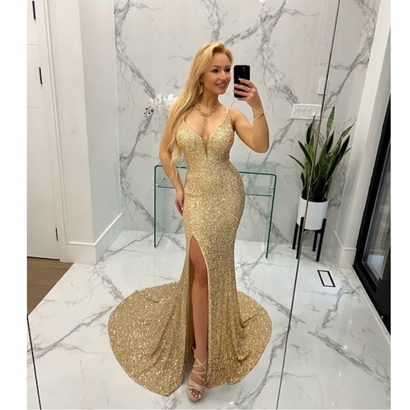 Nina Couture Gold Prom Dress - Picture 1 of 14